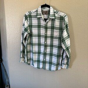 Blue Brown Men's Green Striped‎ Flannel Shirt   Size X-Large